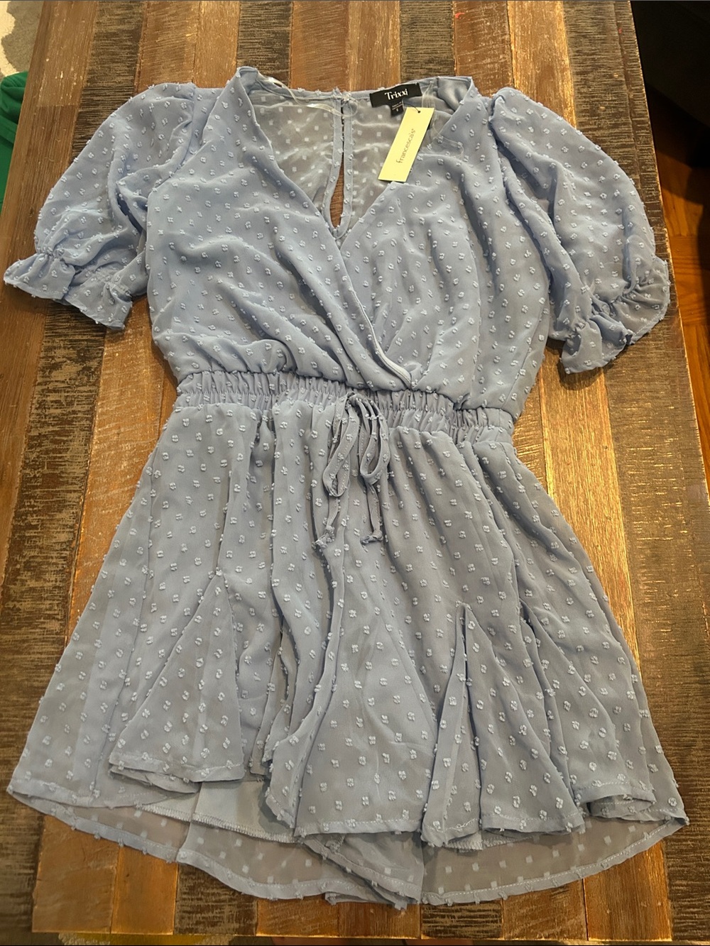 Trixxi Powder Blue Puff-Sleeve Wrap Romper
